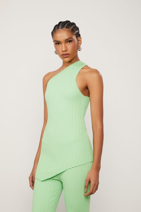 Blusa De Tricot Maxi Canelado Um Ombro Só Verde Summer - GG