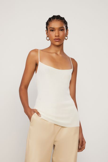 Regata De Tricot Leve Com Alça Fina Off White - G