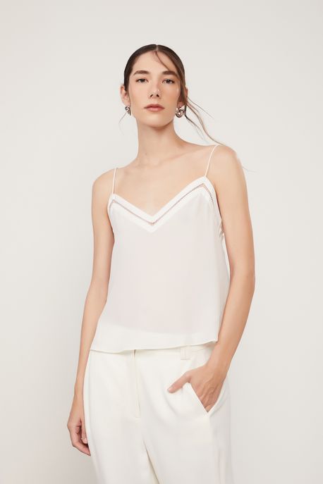 Regata De Seda Entremeios Off White De Alça Off White - 36