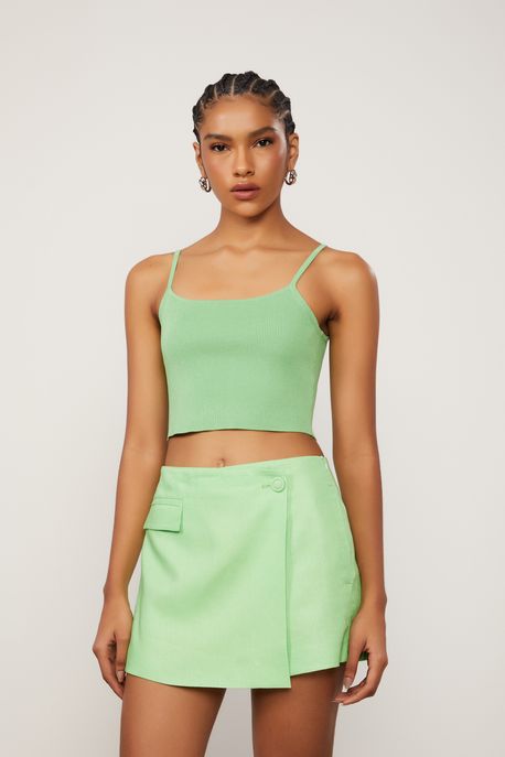 Top Cropped De Tricot Canelado De Alça Verde Summer - M