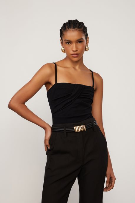 Body De Malha Crepe Preto Transpasse Com Alça Removível Preto - G