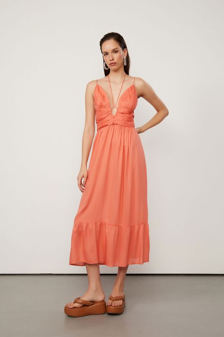 Vestido De Tecido Texturizado Coral Camellia - G