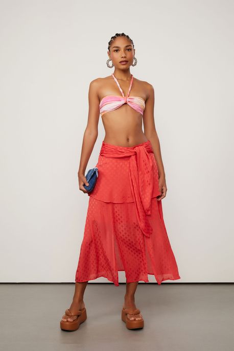 Saia De Tecido Devorê Com Amarração No Cós Vermelho Mistico - M