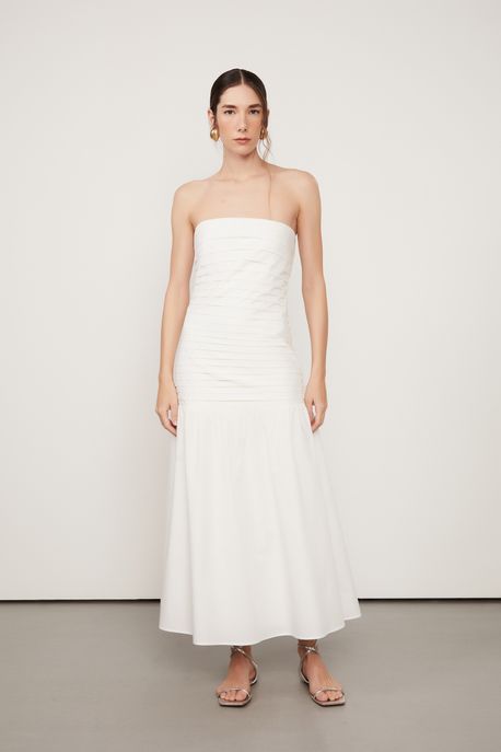 Vestido Midi Drapeado Branco Branco - 34