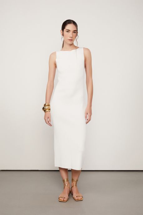Vestido De Tricot Midi Branco Branco - P