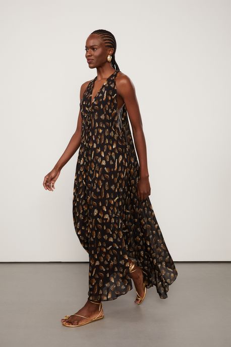 Vestido De Viscose Amplo Decote v Conchas Resort Est Fig Ostra Preto Pp - 40