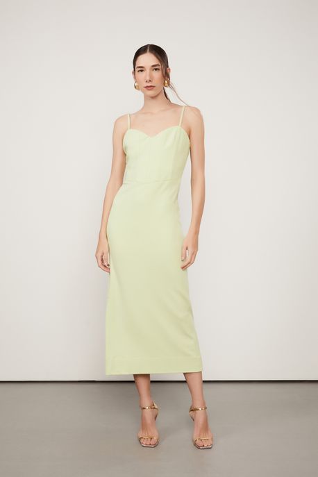 Vestido De Malha Crepe Midi Verde Aloe Corselet Verde Aloe - M