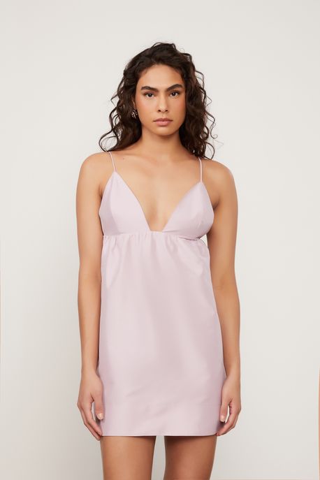 Vestido Tafetá Curto Lilás De Alça Lilas Pastel - 36