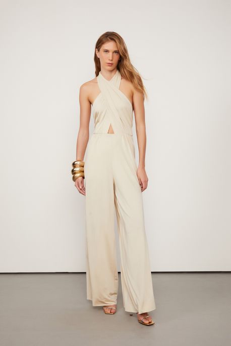 Macacão Transpasse Frente Única De Jersey Cinza Ostra - G