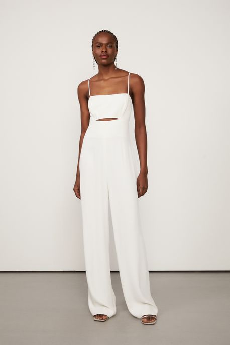 Macacao De Crepe Off White Com Recorte Off White - 42