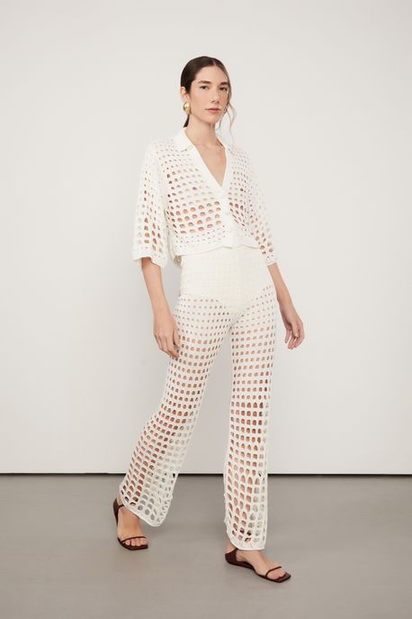 Calça De Tricot Maxi Rede Resort Off White - P