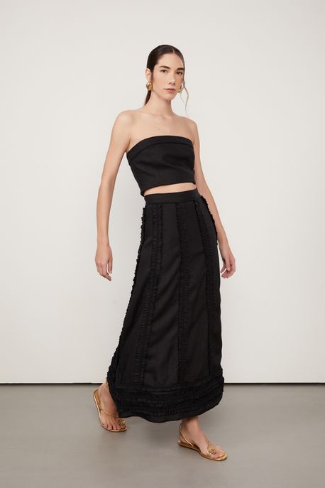 Saia Midi Preta Com Aplicação Preto - 38