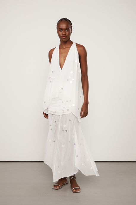 Saia Midi Branca Bordada Branco - 40