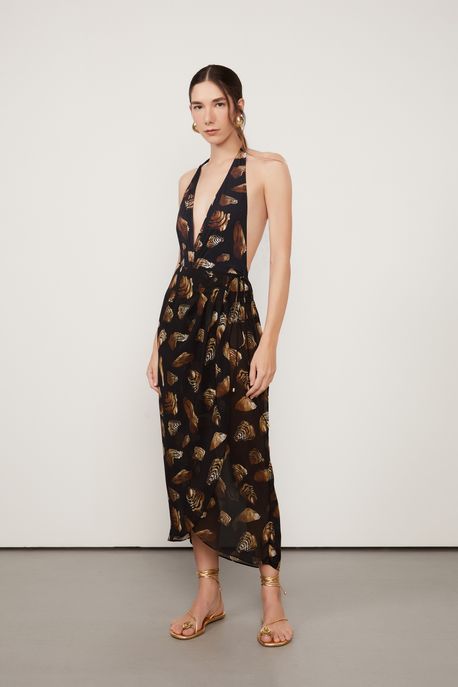 Saia Midi Pareô Conchas Resort Fig Ostra Preto p - 36