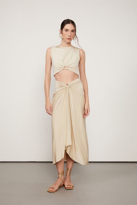 Saia De Jersey Com Piercing Perola Cinza Ostra - G