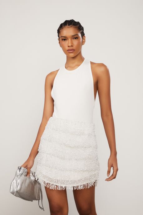 Saia De Paetê Curta Off White Franjas Off White - 42