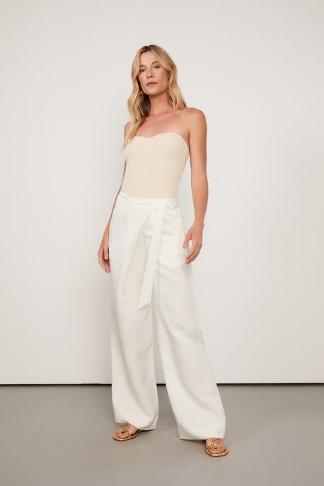 Calça De Linho Com Liocel Amarração Frente Off White - 34