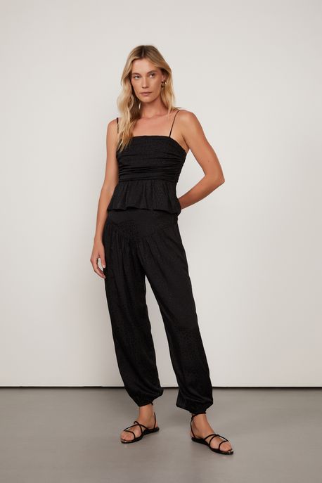 Calça Jacquard Preta Cós Pala Larga Preto - 44