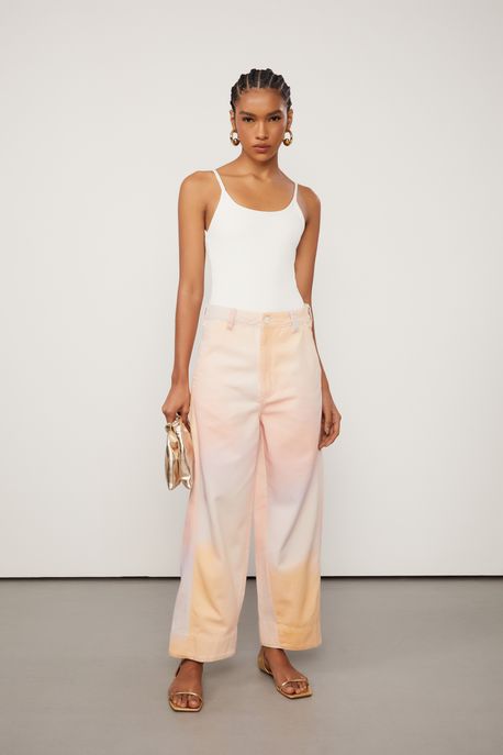 Calça De Sarja Loose Tie Dye Com Recorte Lateral Est Textura Amanhecer Color - 40