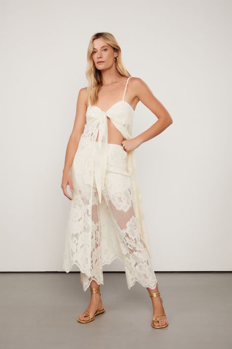 Calça De Renda Reda Bege Cintura Alta Bege Tufu - 44