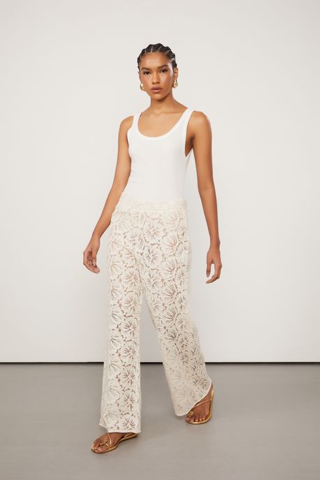 Calca Pantacourt De Renda Bege Betula - 42