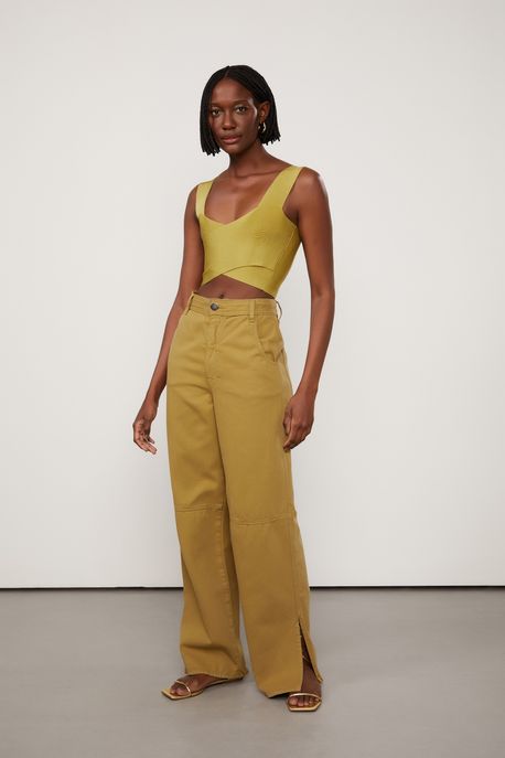 Top De Tricot Faixa Cruzado Basic Dourado Dourado - M