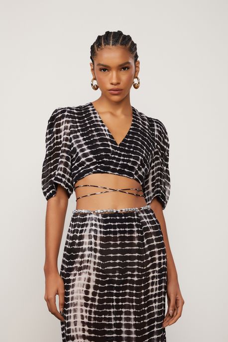 Top De Viscose Curto Tie Dye Resort Est Textura Tiedye Preto - 40