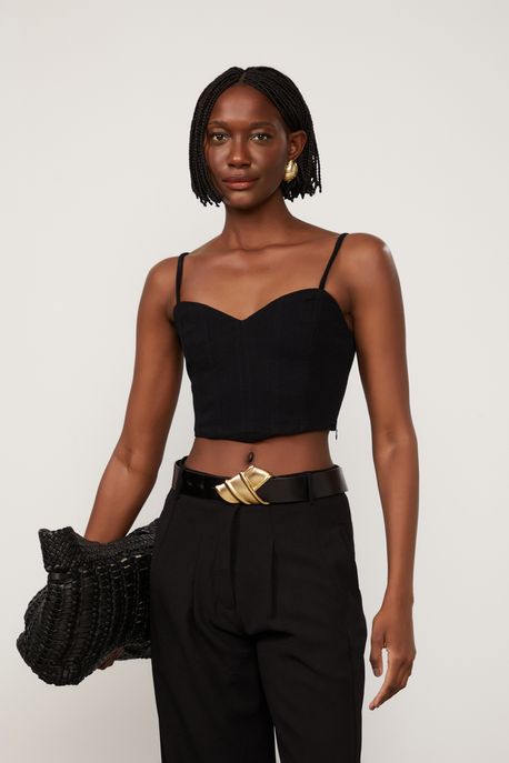 Top De Malha Crepe Corselet Preto - M