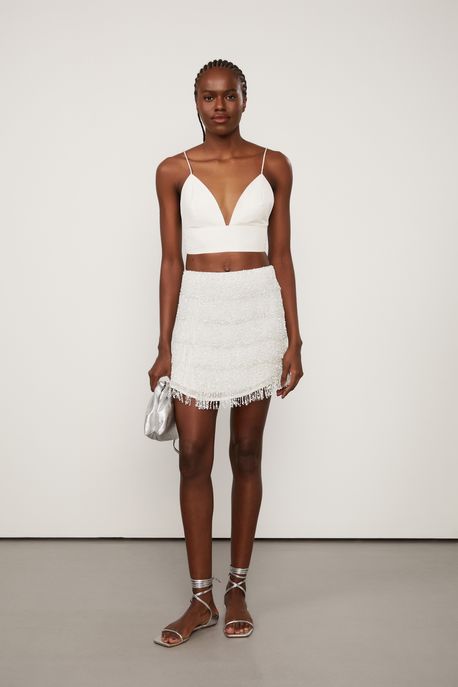 Top De Tafetá Pala Larga De Alcinha Off White - 42