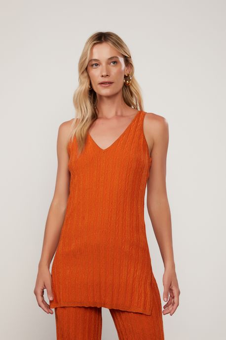 Tunica Sem Mangas De Tricot Laranja Laranja Arte - GG