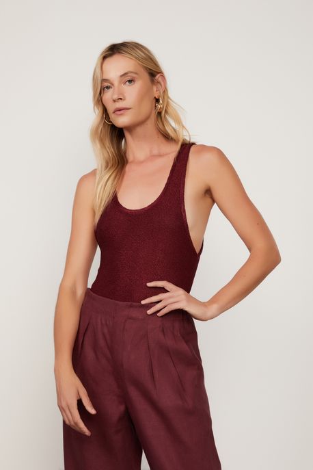 Body De Tricot Vazado Marrom Marrom Bordo - P