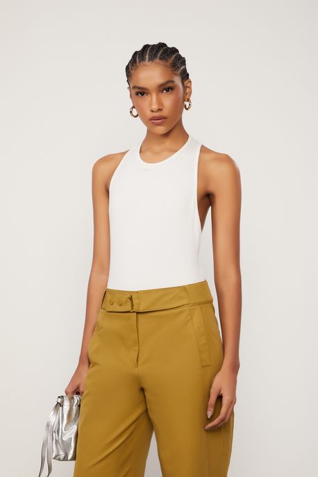 Body De Malha Rib Decote Nadador Off White - G