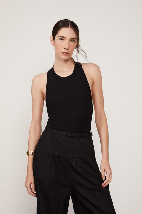 Body De Malha Rib Decote Nadador Preto - P