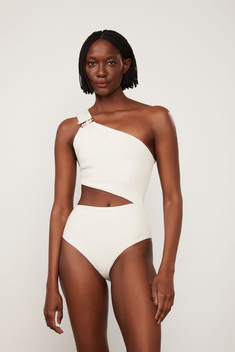 Maiô Off White Um Ombro Só Detalhe Pedras Off White - P