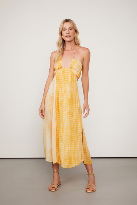 Vestido De Viscose Túnica Tie Dye Resort Est Textura Tiedye Dourado - 44