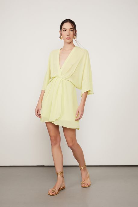 Vestido De Georgette Verde Com Frente Cachecour Verde Lima - 36