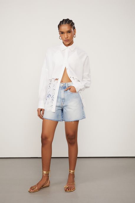 Bermuda Jeans Trapezio Delave Jeans Claro - 34
