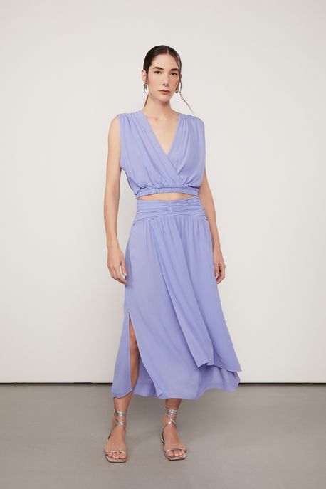 Saia De Georgette Midi Lilás Com Camadas Sobrepostas Lilas Jacaranda - 38