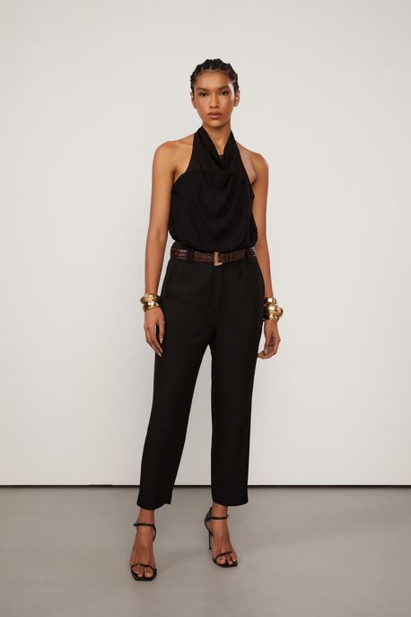 Calca De Crepe Preto Preto - 44