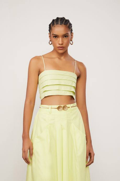 Top Cropped De Alcinha Com Pregas Na Frente e Lastex Nas Costas De Algodão Verde Verde Lima - 42