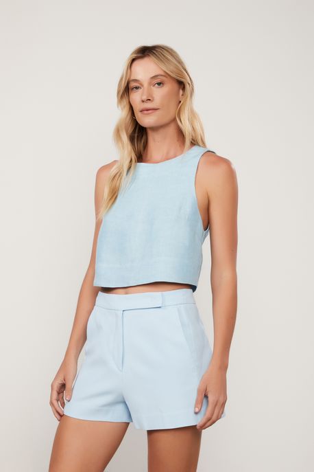 Top Cropped Básico Reto Azul Azul Sereia - 34