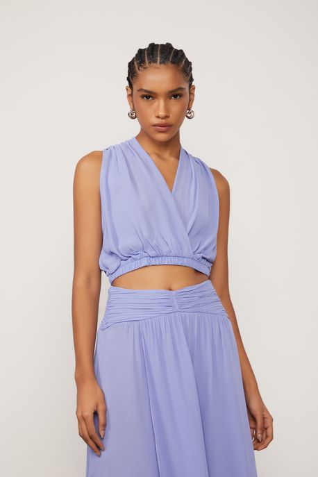 Blusa De Georgette Lilás Com Ombros Franzidos Lilas Jacaranda - 38