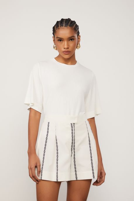 T-Shirt De Malha Basic Com Manga Curta Off White - P