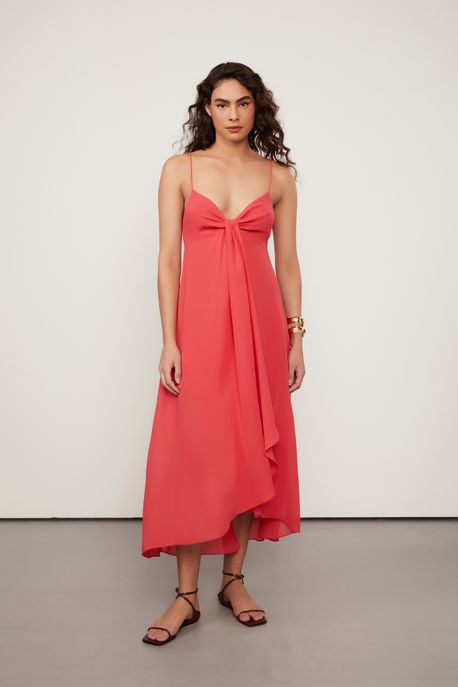 Slipdress De Georgette Midi Vermelho Com Decote Pareo Vermelho Mistico - 42