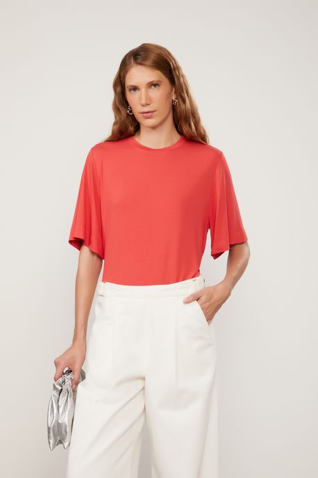 T-Shirt De Malha Basic Com Manga Curta Vermelho Místico - M