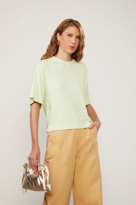T-Shirt De Malha Basic Com Manga Curta Verde Aloe - GG