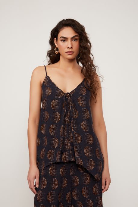Regata Ampla De Alcinha Com Pontas De Viscose Estampada Pois Est Pois Arco Preto - 38