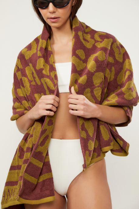 Toalha Jacquard Onca Marrom e Verde Est. Onca Jacquard Verde Figo e Marrom b - U