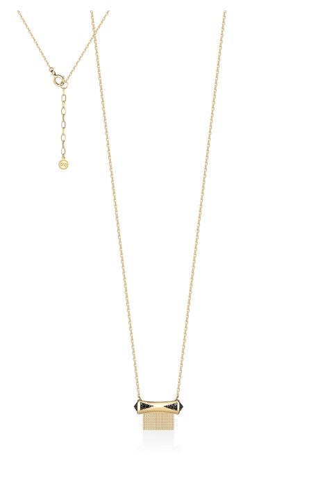Colar Bamboo Franjas Ouro Amarelo Com Diamante Black / Espinélio Negro - U
