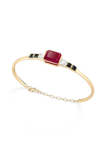 Bracelete June Oa/ Jade Vermelha/ Topázio White/ Quartzo Negro - U